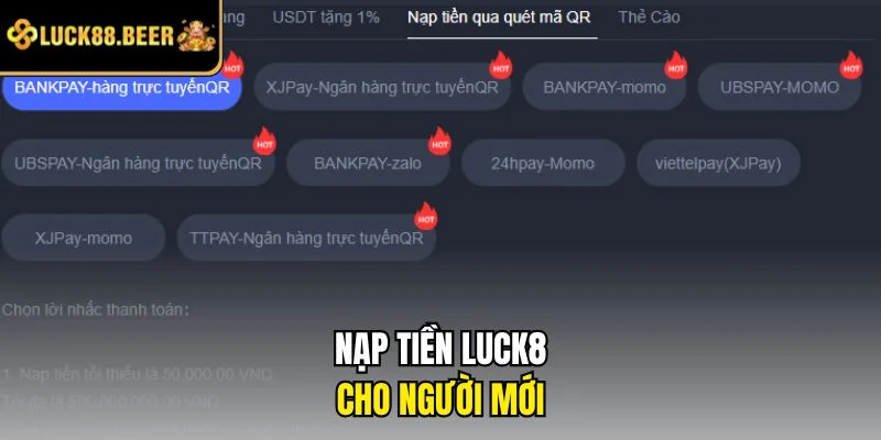 Nạp tiền LUCK8 cho người mới